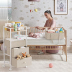 Modanais Baby Diaper Caddy Organizer Cart with Drawers - 3In1 Rolling Storage Cart with Wheels, Removable Diaper Caddy, Detac