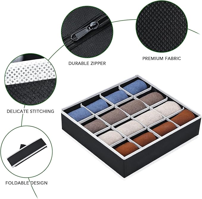Joyoldelf Sock Drawer Organizer Divider Underwear Organizer 16-cell Fabric Dresser Drawer Organizers Storage Boxes for Socks 