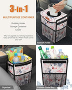 Car Trash Can with Lid, Cute Leakproof Car Trash Garbage Bag Hanging Vehicle Trash Bin Small Portable Automotive Garbage Cans Organizer for Back/Front Seat/Console(2.8 gal,Flamingo Print