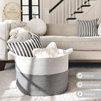 INDRESSME Large Storage Basket, 21.7'' x 13.8'' Cotton Rope Blanket Basket Living Room, Toy Organizers and Storage with Handl