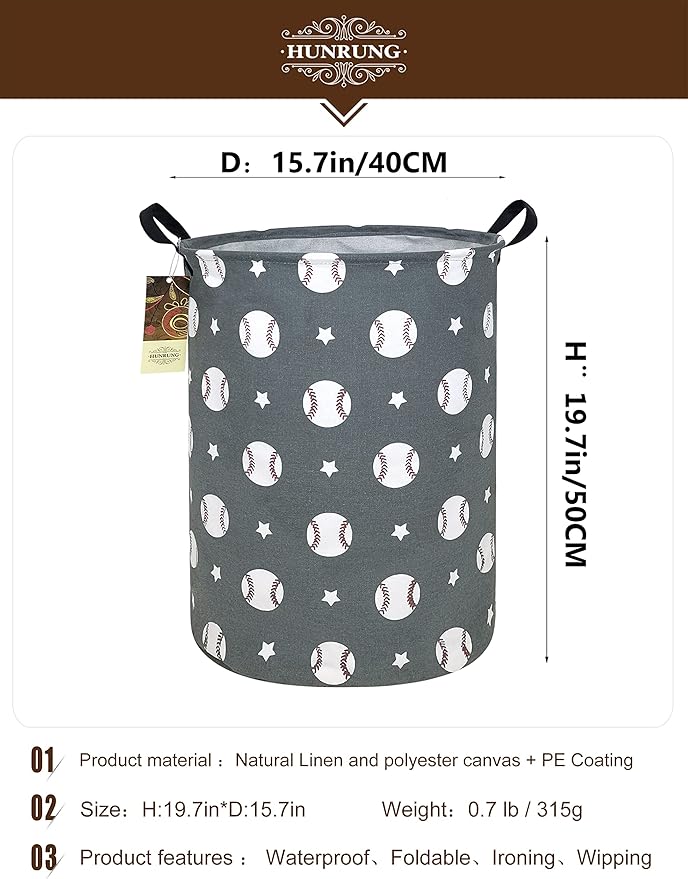HUNRUNG Laundry Hamper,Large Canvas Fabric Lightweight Storage Basket Toy Organizer Dirty Clothes Collapsible Waterproof for 