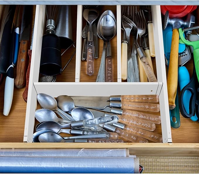 Sawysine 12 Pcs Bamboo Drawer Dividers Adjustable Drawer Organizers Spring Separators Organization Expandable Organizers for 