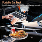 Car Tray Table & Car Desk for Laptop with 2 Risers and Anti-Slip Pad, 360° Rotating Cup Holder for Working and Eating Compatible with Tesla Model 3/Y/S, Ford F150/Explorer/Maverick & Most Vehicles/EV