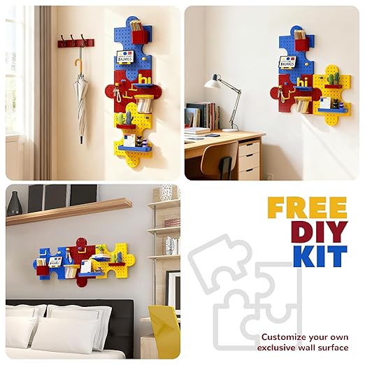 PTSGCAI 3-Pack Plastic Pegboard Panels Durable Modular Organizer Boards with 12pcs Combination Kit for Wall Storage, Garage, 