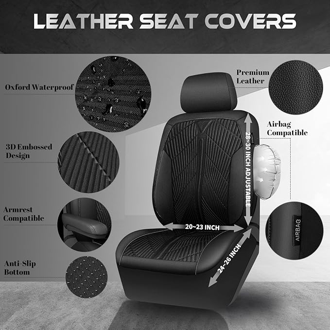 CAR PASS Leather Oxford Car Seat Covers Full Set, All-Weather Non-Slip Durable, Universal Fit for SUVs Sedans Trucks Vans Aut