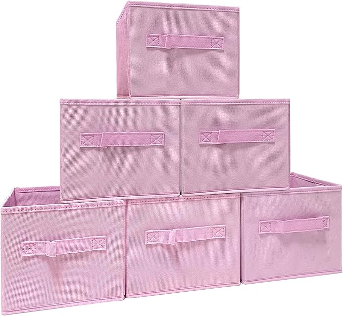 EBIGIC Pink Bins[6 Pack] 9.0"x7.5"x7.5" Small Size Fabirc Foldable Closet Toy Organizer Collapsible Cloth by BIGIC…