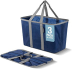 CleverMade EcoBasket 30L Collapsible Tote Basket 3 Pack – Reusable Grocery Tote That Stands Upright, Foldable Shopping Basket