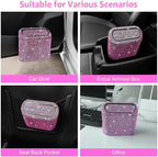 Accmor Bling Car Trash Can with Lid, Vehicle Trash Bin Car Dustbin Garbage Organizer Storage, Sparkling Crystal Mini Auto Trash Bags Holder Container with 30pcs Garbage Bags for Cars, SUV, Truck