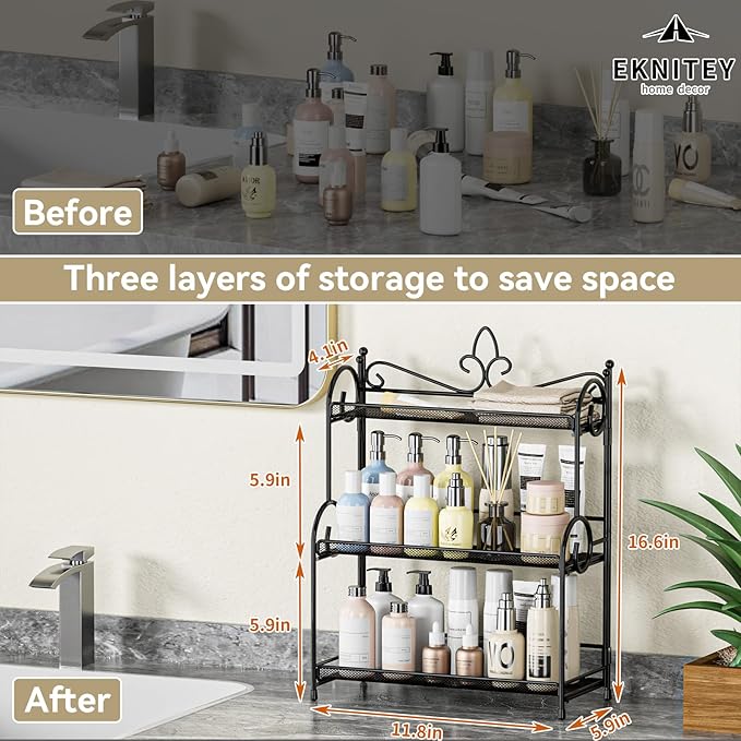 EKNITEY Bathroom Counter Organizer - 3 Tier Spice Rack Organizer Skincare Countertop Organizers for Bathroom Kitchen Bedroom 