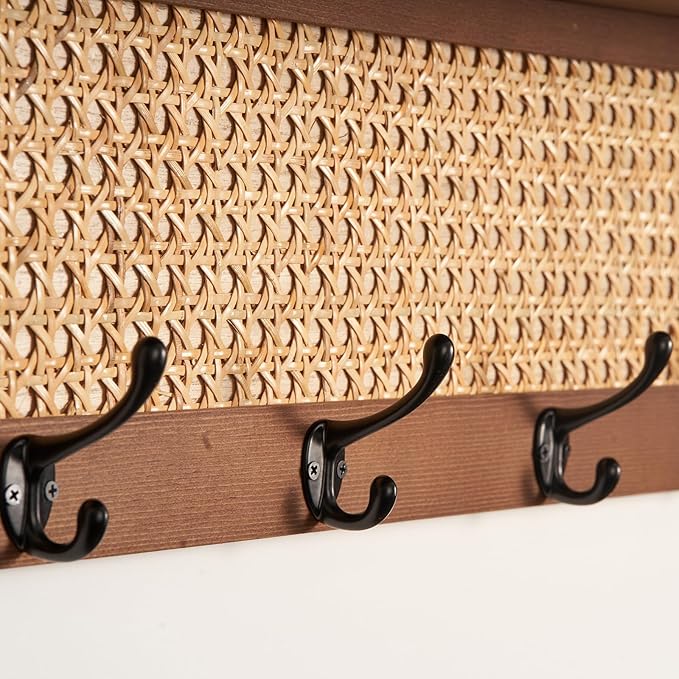Coat Rack Wall Mount with Hooks & Shelf - Wooden Entryway Organizer for Hanging Coats, Keys, Hangers - Space Saving Durable W