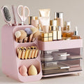 HBlife Makeup Organizer with Brush Holder for Vanity, Large Plastic Bathroom Countertop Organizer Skin Care Storage, Easy to 
