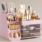 HBlife Makeup Organizer with Brush Holder for Vanity, Large Plastic Bathroom Countertop Organizer Skin Care Storage, Easy to 