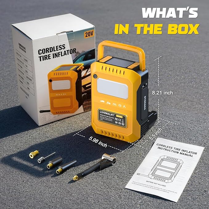 5X Faster Tire Inflator Portable Air Compressor, 160PSI Cordless Air Pump Compatible with Dewalt 20V Battery with Digital Pressure Gauge, LED Light, Deflator & Auto Shut-Off for Car, Motorcycle, Truck