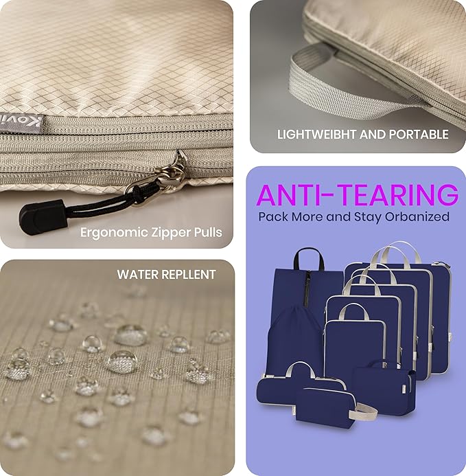 Compression Packing Cubes for Travel, Set of 10 Expandable Luggage Organizers with Shoe Bag, Lightweight Water-Resistant Suit