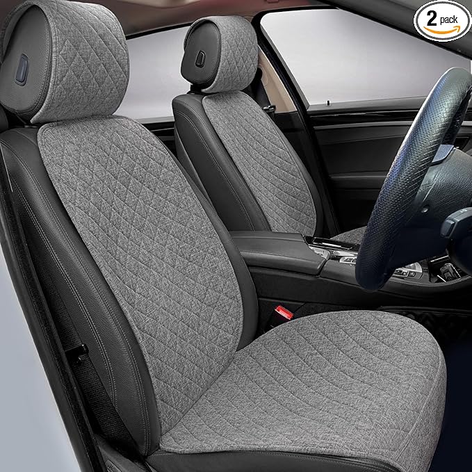Linen Car Seat Covers Front Seat Covers Breathable Cloth Fabric Car Seat Protector - Universal Fit for Cars, Vans, SUVs, Truc