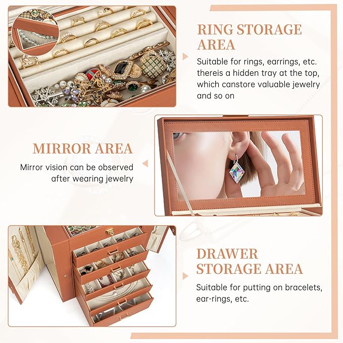AKOZLIN Huge Jewelry Box Organizer Functional Large Leather Jewelry Storage Case for Women Girls Ring Necklace Earring Bracel