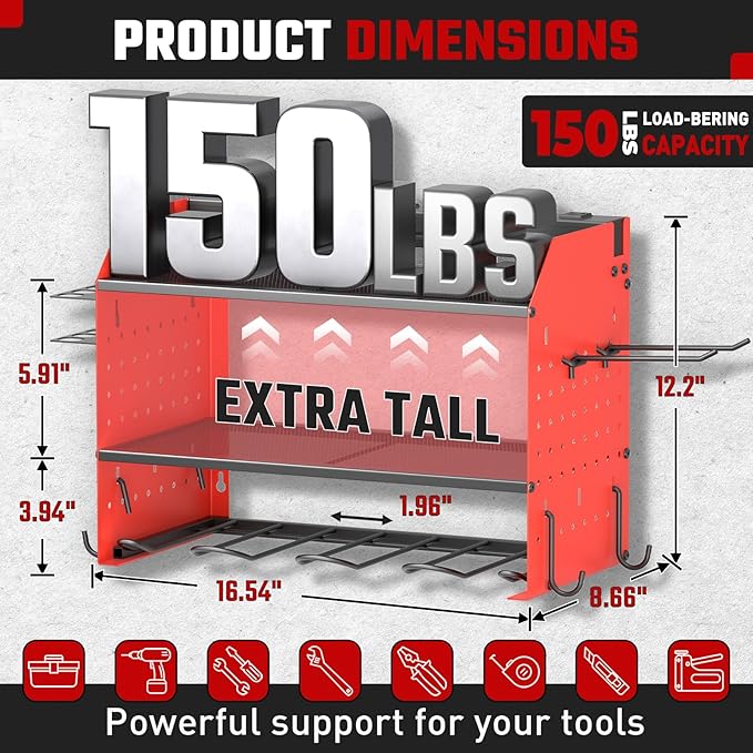 ZESEN Power Tool Organizer with Charging Station, Heavy Duty 3 Layer Drill Holder Wall Mount Garage Shelf Rack with 6 Outlet 