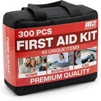 M2 BASICS Premium 300 Piece Professional First Aid Kit, 40 Unique Items, Durable Carry Bag for Home, Car, Business, Travel & 