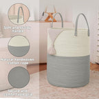 JMvicyroam Large Woven Laundry Basket Hamper,60L Cotton Rope Storage Bin for Blankets,Toys and Clothes,Decorative Tall Nurser