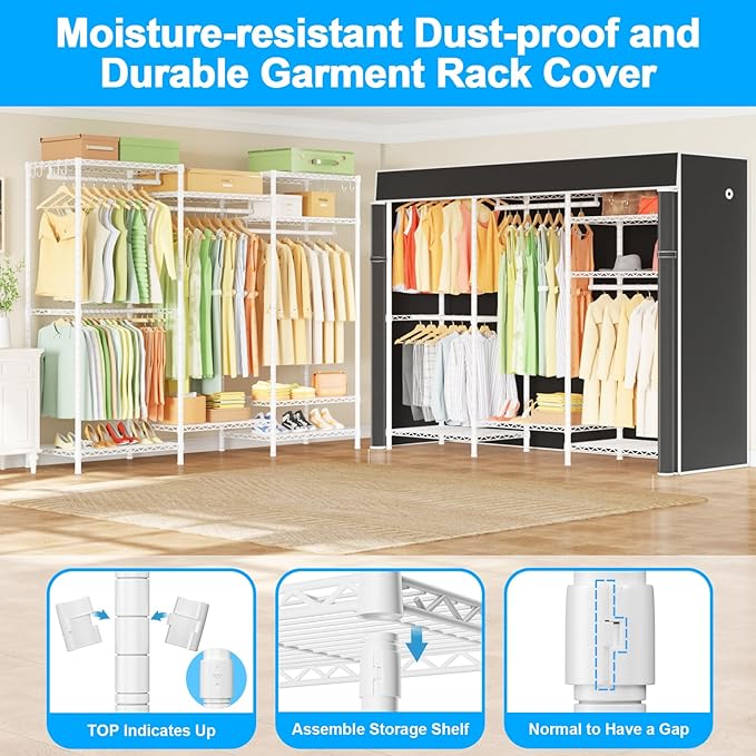 Ulif E13C Heavy Duty Closet Organizer System，Freestanding Clothing Racks for Hanging Clothes，Adjustable Garment Rack 63" W x 