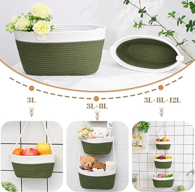 Hanging Storage Baskets, Over the Door Basket, Cotton Wall Baskets Storage, Hanging Door Basket with 4 Hooks