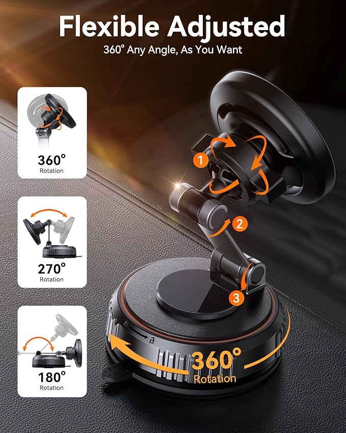 Miracase for MagSafe Car Mount [3600gf Strong Magnet & 89+LBS Suction Base] Vacuum Magnetic Phone Holders for Your Car, 360° Adjustable Dashboard & Windshield Mount for iPhone 17-12 Pro Max Plus Air