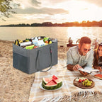 LHZK Standing Utility Tote Bag with Metal Wire Frame and the Sides Rinforced, Large Tote Bag with Handle, Reusable Grocery