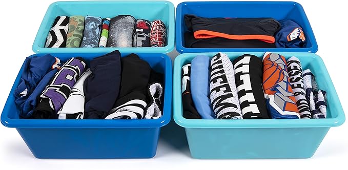 Humble Crew Toy Storage Bins for Kids, Set of 4, Navy/Teal, Small - Sturdy, Colorful Plastic Storage Bins for Classroom, Play