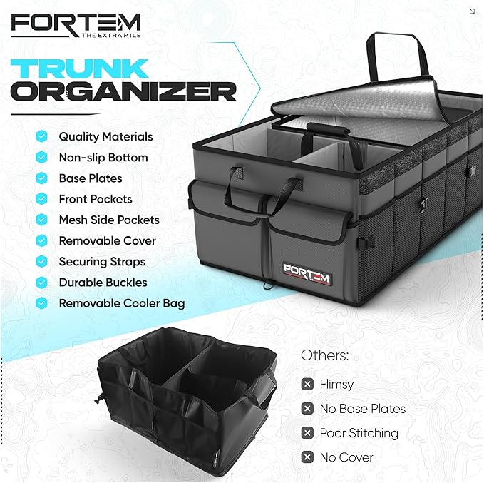 FORTEM Trunk Organizer with Cooler For SUV Car Trunk, Foldable Storage, Car Accessories for Women Men, Collapsible Bag, Perfect