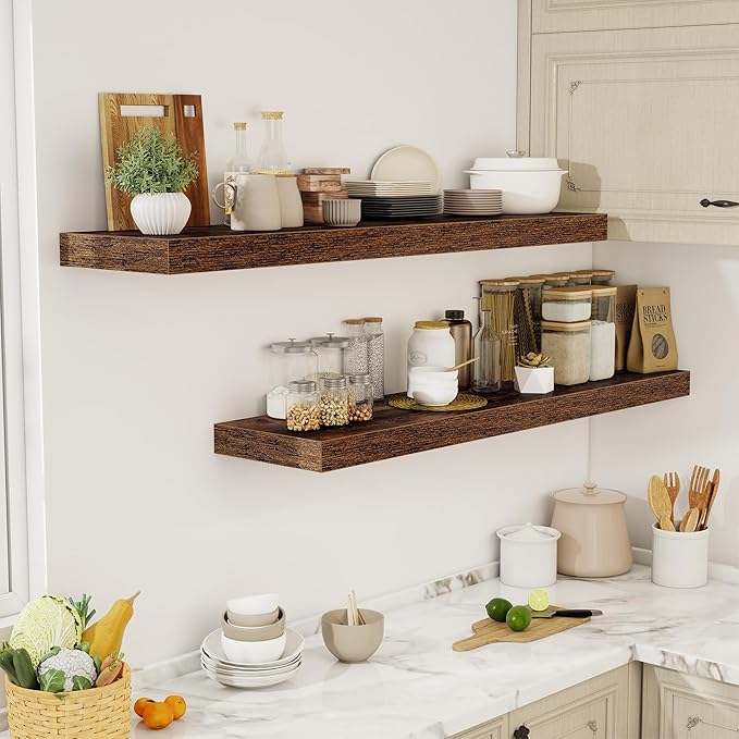 55 Inch Floating Shelves, 12" Deep Floating Shelf Wall Mounted, 55" Wall Shelves, Rustic Deep Bookshelf, Extra Deeper & Thick
