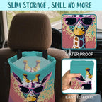 Car Garbage Bag Giraffe Wearing Sunglasses Hanging Canvas Car Trash Bag Waterproof Drawstring Car Back Seat Organizer for Car Back Front Seat Console with Adjustable Buckle