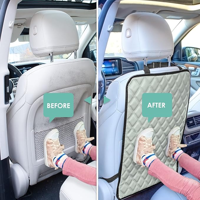FH Group Faux Leather Back Seat Kick Protectors – 2 Pack Diamond Stitched Back Seat Protector for Driver and Passenger Seat, 