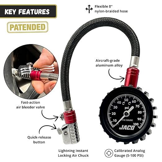 JACO ElitePro-X Tire Pressure Gauge with Lightning Chuck (100 PSI)