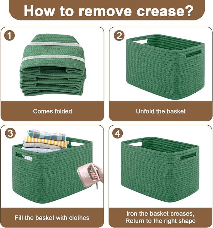 OIASKET Storage Baskets for Organizing, Woven Decorative Baskets for Shelves - Books, Towels, and Clothes, Cotton Rope Toy St