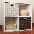 Posprica Storage Bins, Storage Cubes,13×13 Fabric Drawers Organizer Basket Boxes Containers (13×13×13/4pcs, Cream/gold geomet