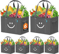 WISELIFE Reusable Grocery Bags 6 Pack - Collapsible Tote Shopping Bags with Sturdy Handles & Bottom to Stands Upright, Grey