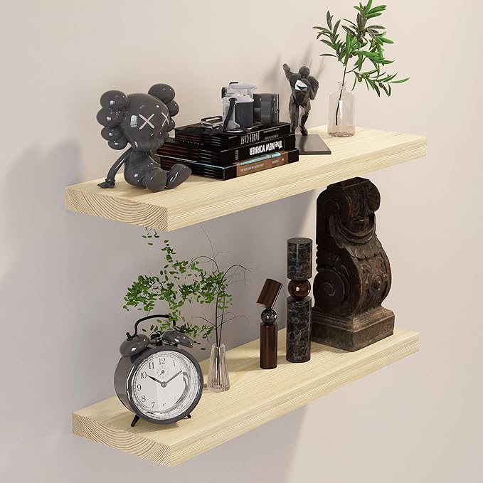 BGMG Wood Floating Shelves 24 inch, Wide Rustic Wooden Wall Shelves for Bathroom Living Room Bedroom Kitchen Farmhouse Set of