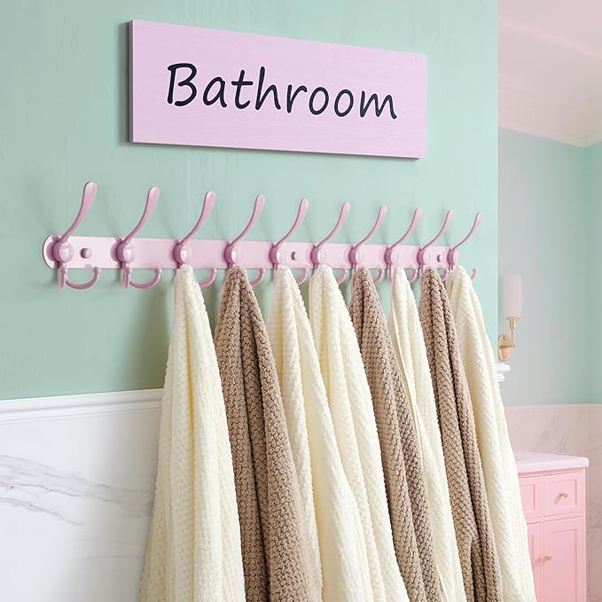Dseap Coat Rack Wall Mount - 38” Long 10-Tri-Hooks Heavy Duty Coat Hanger Rail Wall Hooks for Hanging Coats Hats Clothing Clo