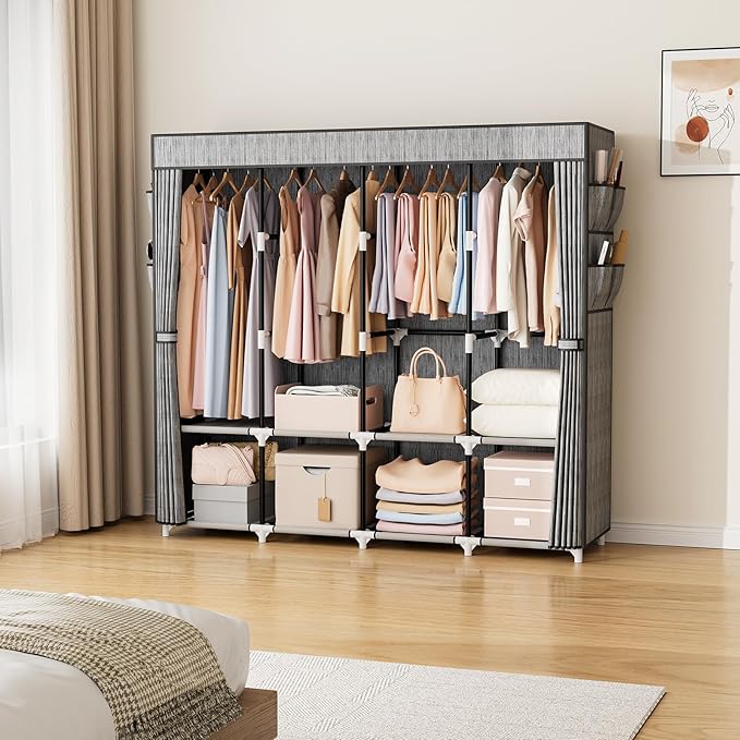 VTRIN Portable Closet for Hanging Clothes 67 Inch Wide Large Capacity Portable Wardrobe Closet with Cover, 4 Storage Shelves 