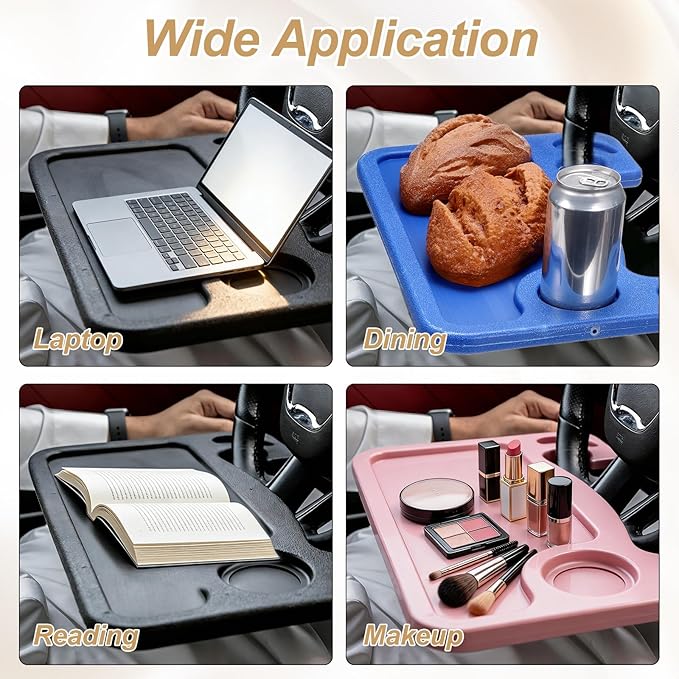 HARFINGTON 2 Pcs 2 in 1 Car Steering Wheel Tray Car Food Trays Auto Steering Wheel Under Table Desk for Eating Food Drink Laptop Writing Work, Black