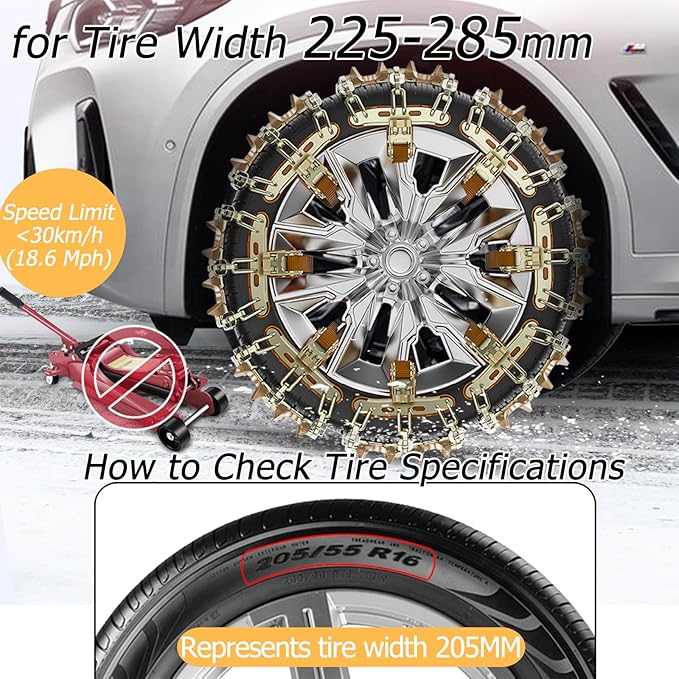 Snow Chains, Tire Chains for Car SUV Pickup Trucks, Adjustable Portable Universal Emergency Anti Skid Snow Car Tire Chains fo