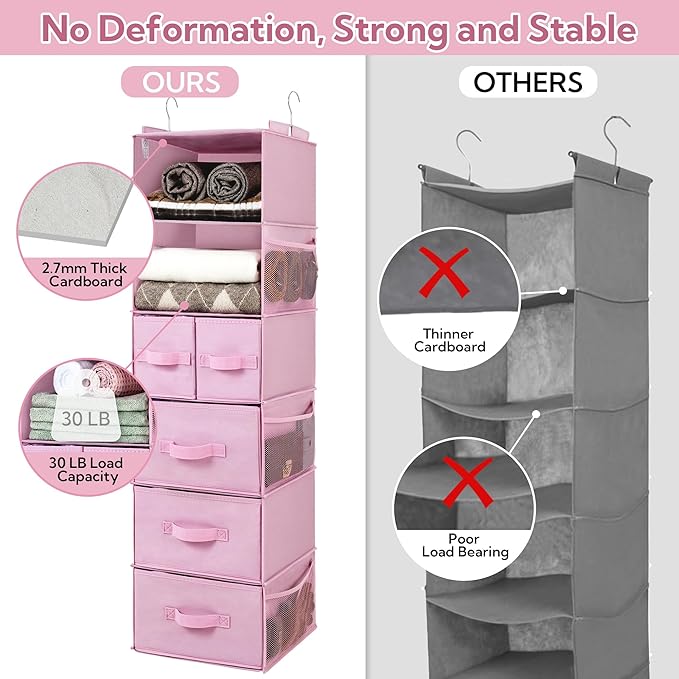 GRANNY SAYS Hanging Closet Organizers and Storage, 6 Shelves Closet Hanging Organizer with 6 Side Pockets, 5 Drawer Storage O