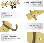 Brushed Gold Wall Mounted Coat Rack – 24 Inch Stainless Steel Rail with 8 Double Coat Hooks for Entryway, Bathroom, Bedroom, 
