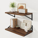 Floating Shelves, 12 Inch Deep Rustic Wood Wall Storage, 24W x 12D Wall Shelves Set of 2, Heavy Duty Metal Brackets, Large In