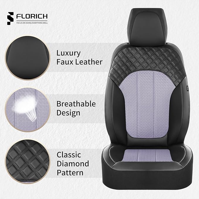 FLORICH Purple Seat Covers for Cars Front Seats Cover Mesh Leather Car Seat Covers Automotive Comfort & Protection Airbag-Com