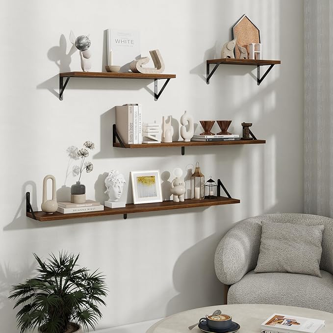 Floating Shelves, 8 Inch Deep Rustic Wood Wall Storage, 16W x 8D Wall Shelves Set of 2, Heavy Duty Metal Brackets, Industrial