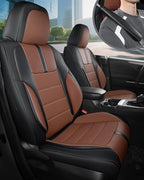 FREESOO Black Brown Car Seat Covers Full Set - Faux Nappa Leather Seat Covers for Cars, with Front Seatbelt Pads, Ultra Water