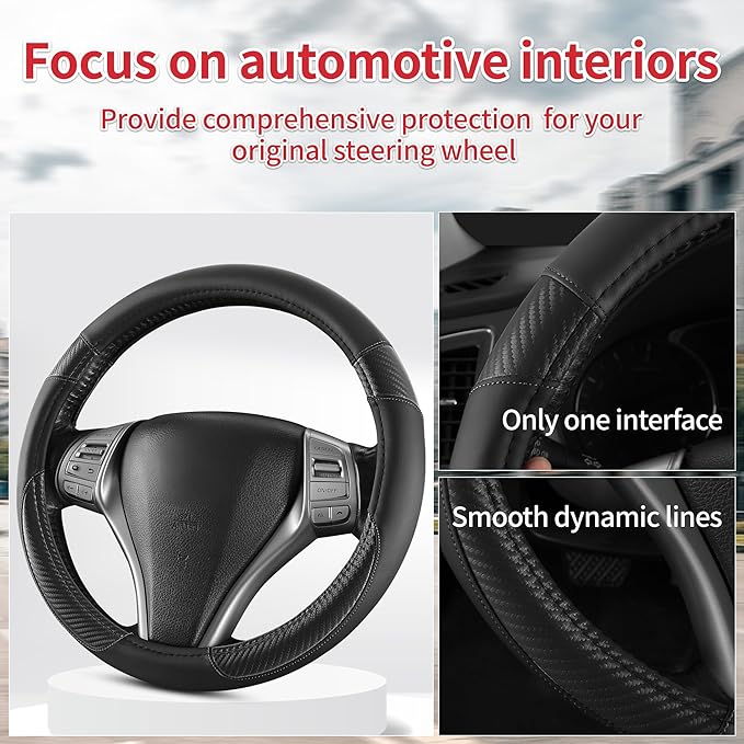 Non-Slip Car Nappa Leather Steering Wheel Cover,Universal Car Accessories Women Men Fit 14" 1/2-15" Suvs/Vans/Sedans/Cars/Tru