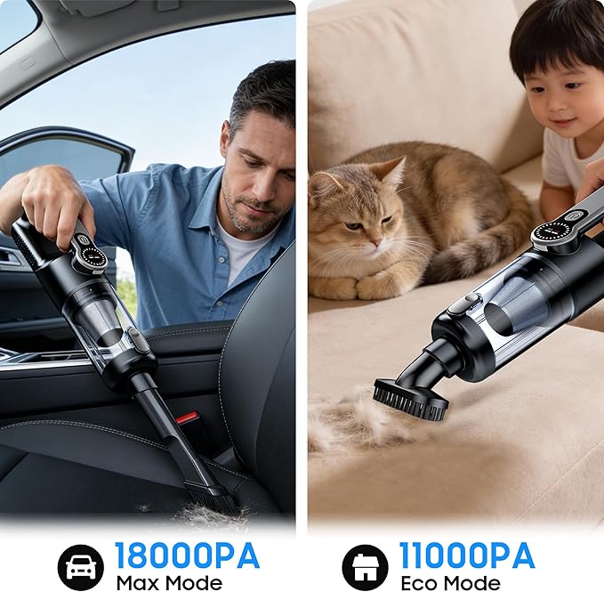 Cordless Handheld Car Vacuum Cleaner for Car Interior, Strong Suction Portable Vacuum for Pet Hair & Quick Home Cleaning, Rec