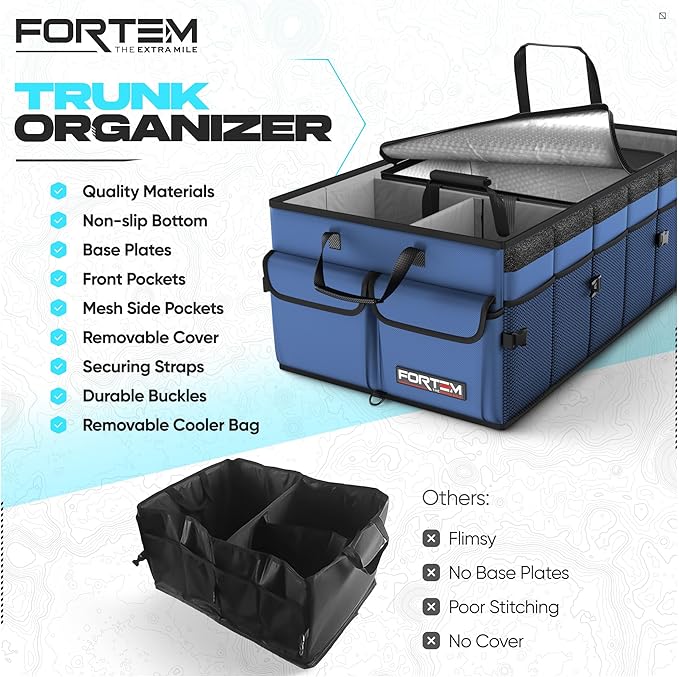 FORTEM Trunk Organizer with Cooler For SUV Car Trunk, Foldable Storage, Car Accessories for Women Men, Collapsible Bag, Perfect